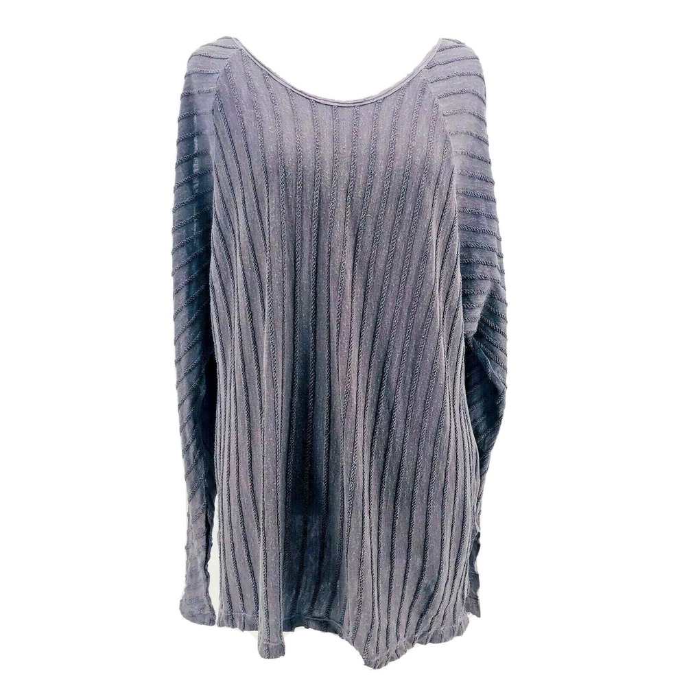 XCVI Women's Gray Ribbed Knit Fillipa Long Split Sleeve Shirt Blouse Size XS NEW